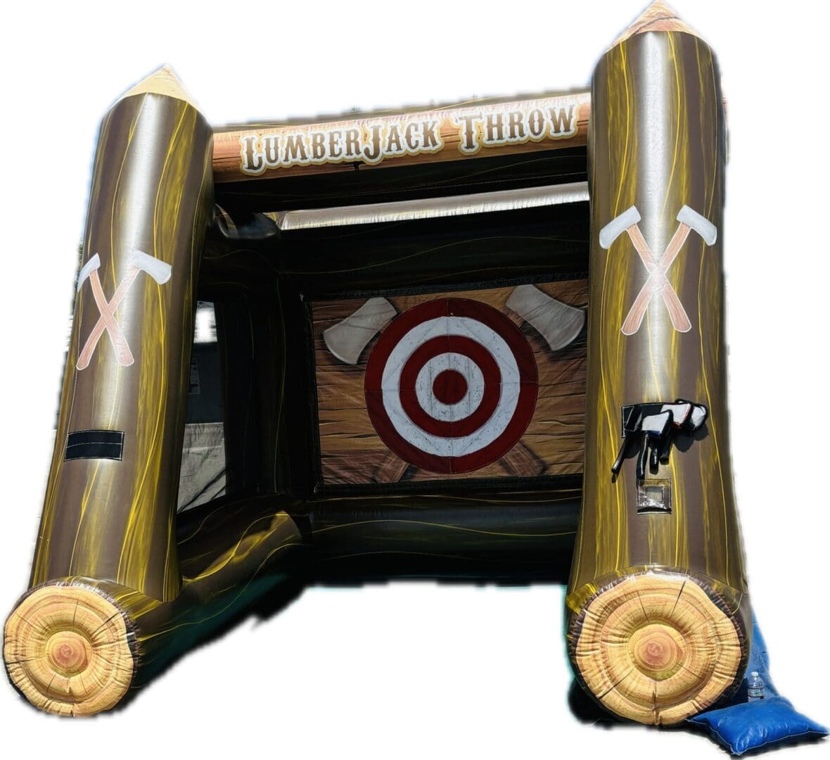 A inflatable target with arrows and a bullseye.