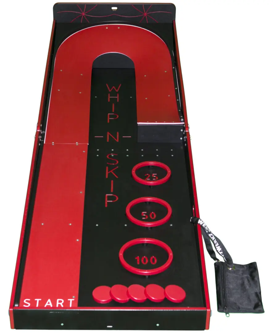 A red and black game board with buttons on it.